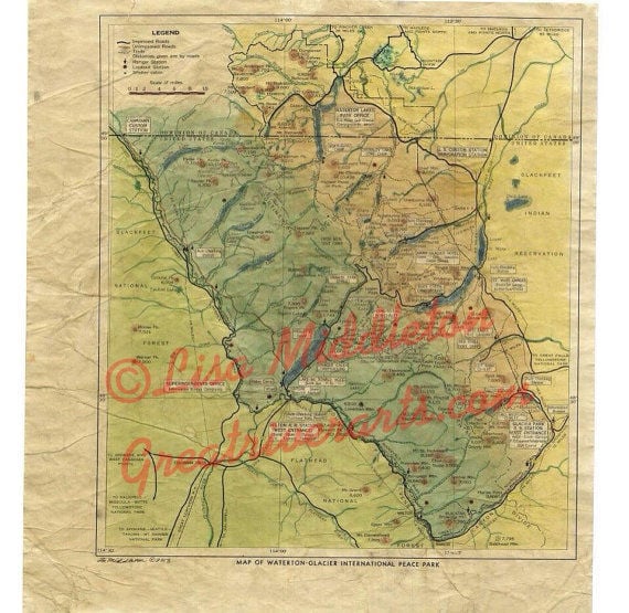 Glacier National Park Montana historic map print